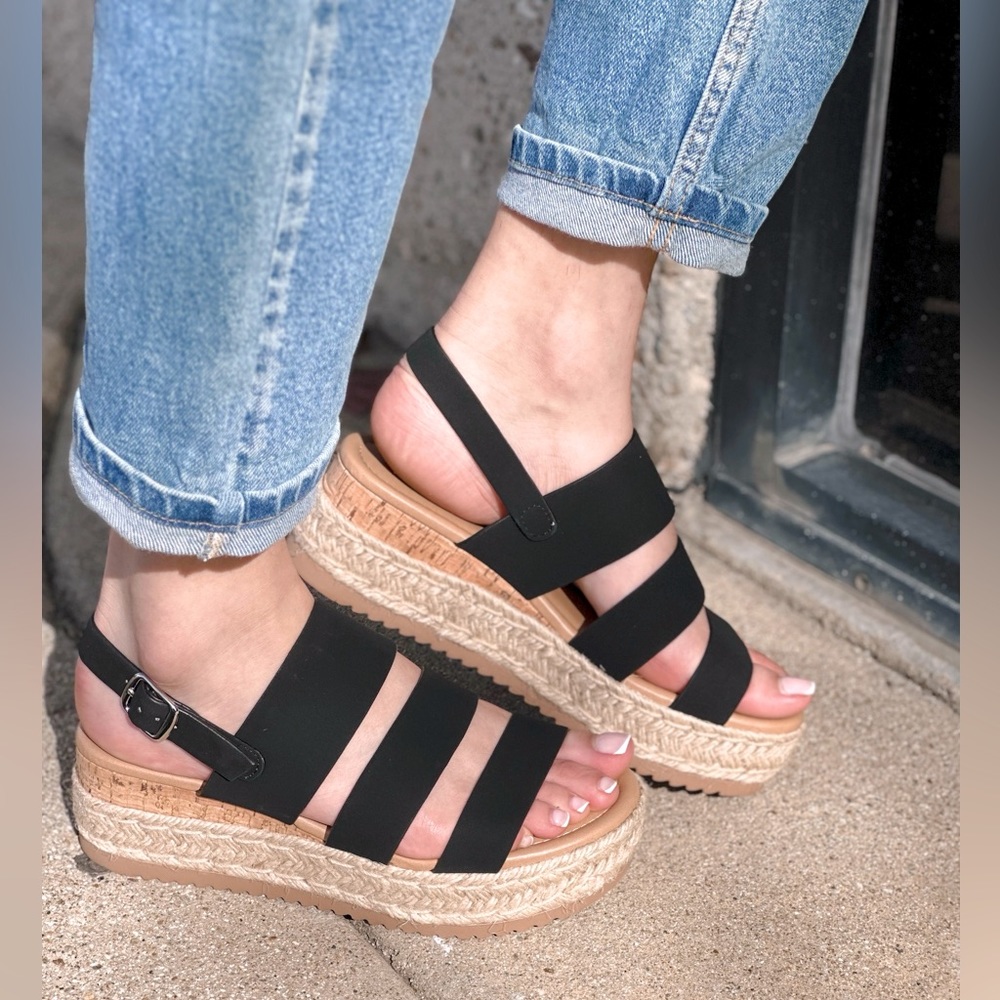 Black Strappy espadrille platform sandal